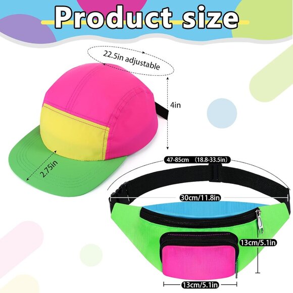 80s 90s Accessories Set Neon Fanny Pack Hat Sunglasses Gold Chain Earrings Youth - Picture 2 of 8